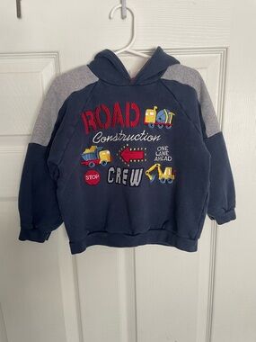 Vintage miniwear kids 48 Months Navy 'Road Construction Crew' Hooded Sweatshirt